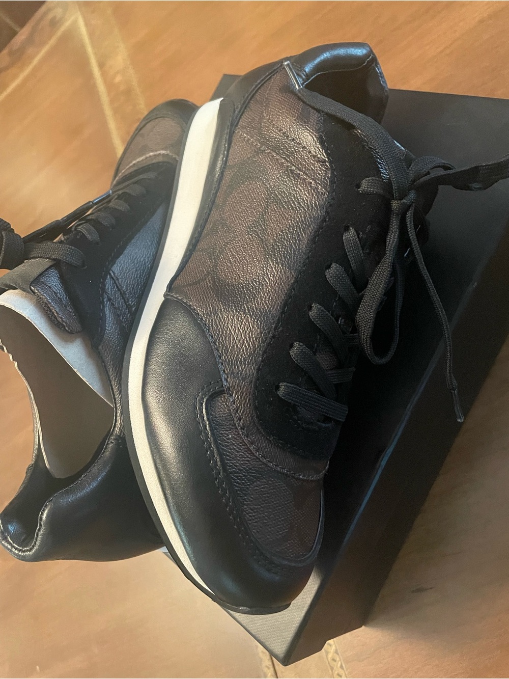 Coach Rebecca women’s Brown/ Black Logo Casual Leather Lace-Up Sneakers